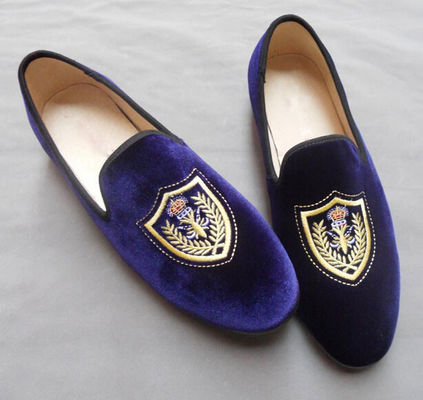 맞춤형 embroidered 남성 벨벳 롤퍼 슬립 블루 벨벳 신발