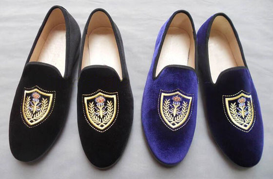 맞춤형 embroidered 남성 벨벳 롤퍼 슬립 블루 벨벳 신발